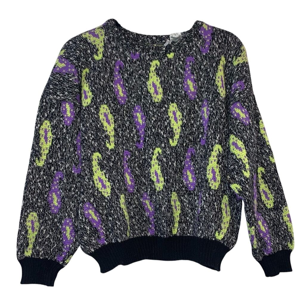 Vintage Miss Jackson's‎ Wool Blend Sweater Small Retro Paisley 80s 90s Pullover